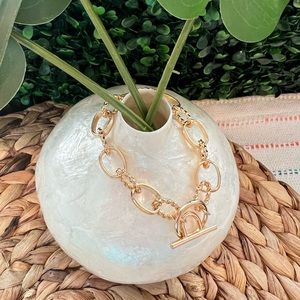 New Gold Tone Chain Link Bracelet Toggle Closure | Lightweight | Stackable